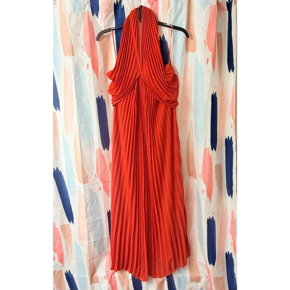 Reiss Roya Accordion Pleated Midi Dress in Red Size 2 - Picture 3 of 12